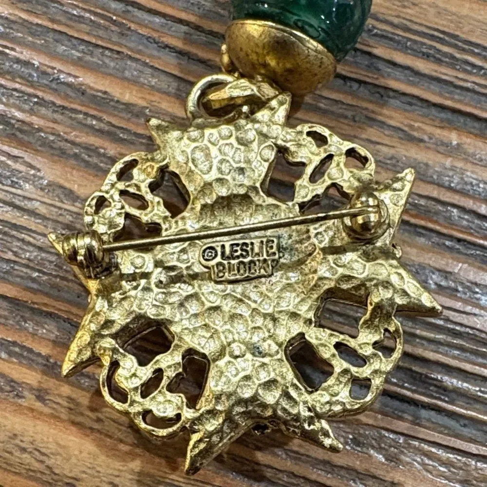 Vintage Gold and Green Starburst Brooch